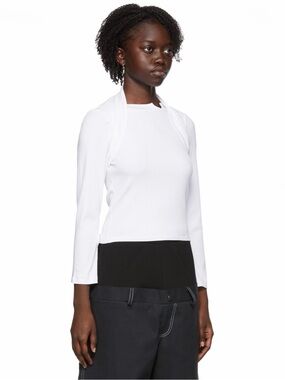 White Ribbed Long-Sleeve Knit Top